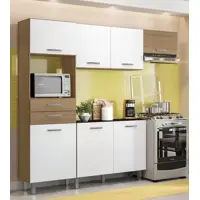 Kit Cozinha Poliman Móveis Lia com Balcão - Nicho para Micro-ondas 7 Portas 2 Gavetas em oferta na Magazine Luiza
