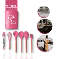 Jogo colheres silicone resistente cabo madeira 7 peças - 123Útil em oferta na Magazine Luiza