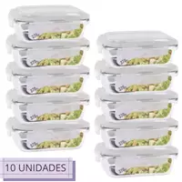 Imagem da promoção  Jogo 10 Potes de Vidro Hermético Marmita Dieta Fit 370ml - Diversas