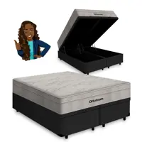 Cama Box Baú Queen Preta + Colchão De Molas Ensacadas - Ortobom - AirTech SpringPocket 158x198x72cm em oferta na Casas Bahia