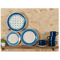 Imagem da promoção Aparelho de Jantar e Chá 20 Peças Biona de Cerâmica - Redondo Branco e Azul Donna