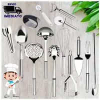 Imagem da promoção Utensílios para Cozinha Kit Completo Aço Inoxidável Multiuso Jogo Colher Escumadeira Concha Pegador