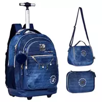 Imagem da promoção Kit Mochila Rodinhas Estojo Lancheira Jeans Rebecca Bonbon - Clio STYLE