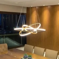 Imagem da promoção Pendente Lustre Luminária Teto 3 Aros Arcos Led Dourado