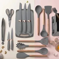 Imagem da promoção Kit Completo Jogo Utensílios de Cozinha Luxo 19 Peças Com Tábua em Silicone Espátula Faca Tesoura