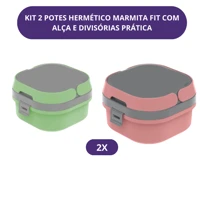 Imagem da promoção Kit 2 Potes Hermético Marmita Fit Com Alça e Divisórias Prática Plasvale Adulto e Infantil