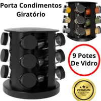 Imagem da promoção Porta Condimentos Temperos Giratório 9 Potes Vidro 90G com Tampa Dosadora Preto