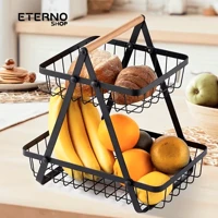 Imagem da promoção Fruteira de Mesa Média Premium Cesta Frutas Mesa 33cm Altura Aramado 2 Andares Organizador Multiuso