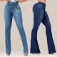 Kit 2 Calça Flare Jeans Feminina Cos Alto Com Elastano Cintura Alta Calça Jeans Feminina Couwtry em oferta