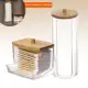 Organizador Algodão E Cotonetes Acrílico Tampa Bambu Kit em oferta