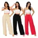 Calça Pantalona Feminina Cintura Alta Flare Bolsos em oferta