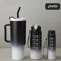 Imagem da promoção Kit 3 Garrafa Copo Tendência Agua Squeeze Com Adesivos Lembretes beber Agua