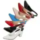 Sapato Feminino Scarpin Delta Bico Fino Traseiro Aberta Salto Bloco em oferta