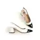 Sapato Feminino Scarpin Salto Bloco Bico Fino Preto Traseiro Aberto Salto Off White em oferta