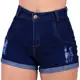 Short Jeans Feminino Com Lycra Cintura Alta Shorts Levanta Bumbum Destroyed, Lvagem Escura Hot Pants em oferta