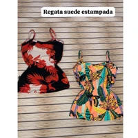 Imagem da promoção Kit 5 Blusa Regata GG Plus Size Alcinha Estampada Em Malha Suede