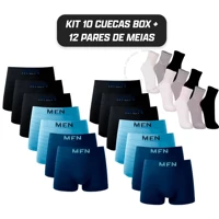 Imagem da promoção Kit 10 Cuecas Boxer Microfibra Adulto + 12 Pares Meias Algodão