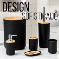 Imagem da promoção Kit Banheiro Conjunto 6 / 4 Peças Completo Lixeira C/ Tampa Basculante Bambu Lavabo Escova Sanitária