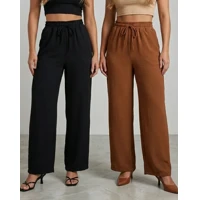 Kit 2 Calça Pantalona Feminina Wide Leg Duna Cintura Alta em oferta