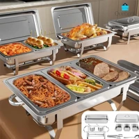 Imagem da promoção Rechaud Inox 12 Litros Profissional Retangular Banho Maria Kit Completo 6 Peças para Buffet Grande