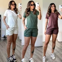 Imagem da promoção kit 3 conjunto feminino short feminino de moletom camiseta básica