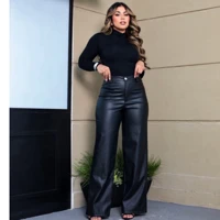 Imagem da promoção Calça feminina Pantalona Couro Fake Wid Leg Tendência Luxo Balada Envio Rapido
