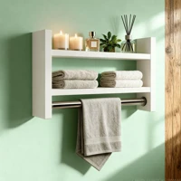 Imagem da promoção Nicho Porta Toalha Branco Preto Com Prateleira Organizadora de Parede Tubo Metal P/ Banheiro