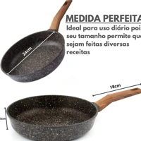 Imagem da promoção Frigideira Antiaderente de Alumínio Revestimento Cerâmico Premium Funda Cabo Madeira Não Gruda