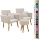 Conjunto 02 Poltronas para Sala Decorativa Nina com Almofada e Puff Redondo Pés Palito Suede Aninha em oferta