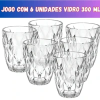 Imagem da oferta Jogo 6 Copos Vidro Diamante Grosso Resistente Agua 300ml Branco Ms Variedades