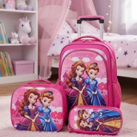Imagem da promoção Kit Mochila Infantil Impermeável Com Lancheira E Estojo Rodinhas Led Princesas Encantadas