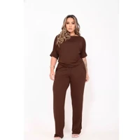 Imagem da promoção Conjunto Feminino de Malha Lisa Calça e Blusa linha