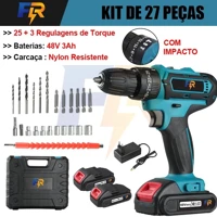 Imagem da promoção Furadeira de Impacto Parafusadeira de Elétrica Sem Fio 48V/12V 2Baterias 3 funções Kit de 29PCS