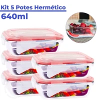 Imagem da promoção Kit Pote de Vidro Hermético Retangular 640 ml 3/5 Unid Marmita Microondas