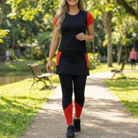 Imagem da promoção Conjunto Esportivo Evangélica Legging Com Saia e Bolso + Cropped Academia Fitness