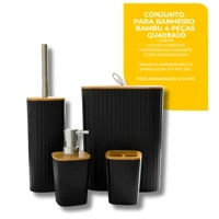 Imagem da promoção Kit Banheiro Lixeira C/ Tampa Detalhes Em Bambu Premium
