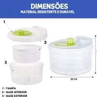 Imagem da promoção Centrífuga de Salada 3L Secagem Rápida Sem Esforço Para Folhas e Hortaliças Manual - SHEFA