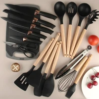 Imagem da promoção Kit Completo Jogo Utensílios de Cozinha 19 Peças Com Tábua em Silicone Espátula Faca Tesoura 2000GR