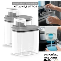 Imagem da promoção Kit Lavanderia 2 Dispenser 1,5L Pote Medidor Hermético Produtos Limpeza Organizador Flow OU
