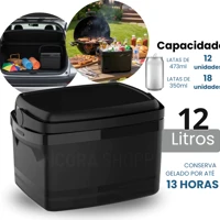 Imagem da promoção Caixa Térmica Cooler Porta Latas e Garrafa 12 Litros com Alça Preto Soprano