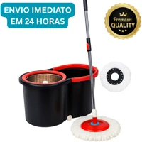Imagem da promoção Mop Giratório Cabo Grande de 120 cm 8 Litros Cesto Em Inox e Plástico - Balde Centrífuga Preto