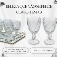 Imagem da promoção Jogo 6 Taças Diamante Vidro 330ml Copo Diamond Moderno Luxo Transparente Diamante