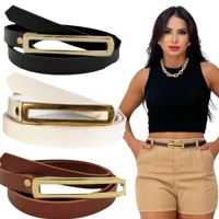Imagem da promoção Kit Cinto Feminino Elegante Retangular Fino Fivela Dourada