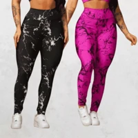 Imagem da promoção Kit 2 Calças Legging Feminina Marmorizada Tie-Dye Cintura Alta Fitness Para Treino Academia Yoga