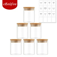 Imagem da promoção Kit 6 Potes Para Alimentos Com Tampa Bambu 200ML Potes De Vidro Para Especiarias