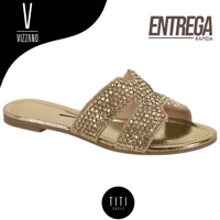 Imagem da promoção Vizzano Original Feminina Sandália Rasteira H Pedraria Brilho Calce Fácil Social