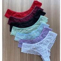 Imagem da promoção Kit com 5 Calcinhas em Renda Fio Dental Sexy Lingerie Feminina Sensual Moda Intima