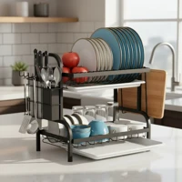 Imagem da promoção Escorredor De Louça Duplo Inox Com Porta Talheres 17 Pratos Preto Sublimente