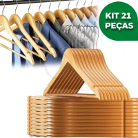 Imagem da promoção Kit 21 Cabides De Madeira Premium Marfim Para Roupas Calça Gancho Cromado