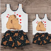 Imagem da promoção Kit 1 Pijama Mãe + 1 Pijama Filha Regata da Capivara Short Dool Adulto Infantil Tal Mae Tal Filha Ba